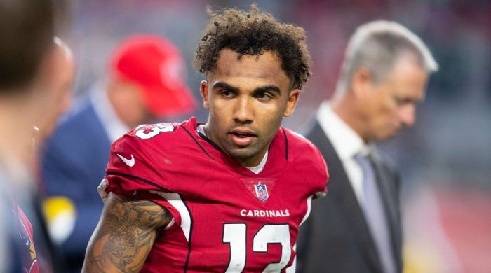 FILE - Arizona Cardinals wide receiver Christian Kirk looks on after playing against the Seattle Seahawks in an NFL football game Jan. 9, 2022, in Phoenix. Kirk signed a four-year, $72 million contract with the Jacksonville Jaguars, Thursday, March 17, 2022, that includes $37 million guaranteed.